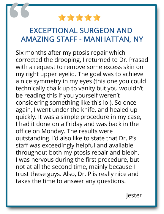 "excellent results" - patient review on upper eyelid surgery