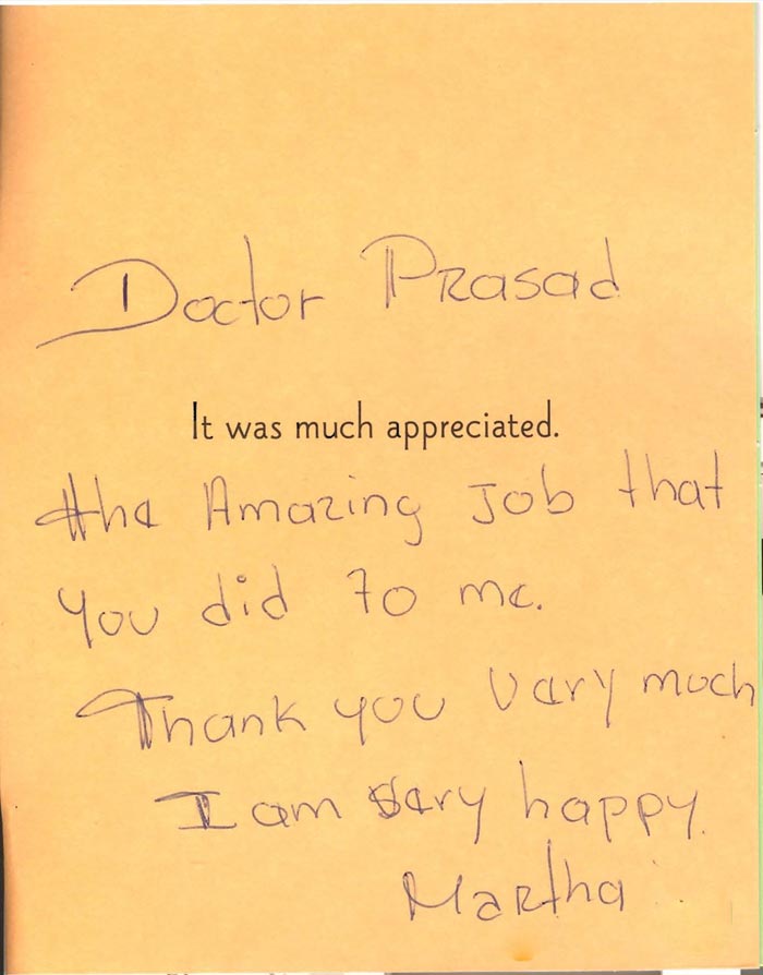 Patient review "thank you very much I am very happy"