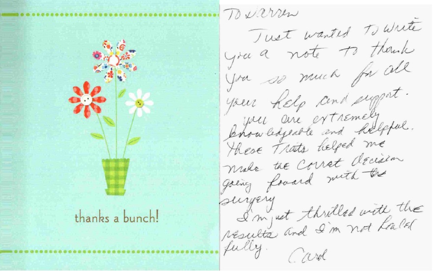 thank you card from patient for Dr Prasad