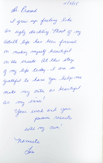 patient review "you help me make my outer as beautiful as my inner""