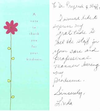 thank you card from patient for Dr Amiya Prasad