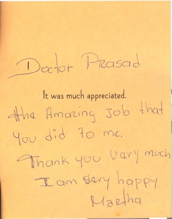 Patient review "thank you very much I am very happy"