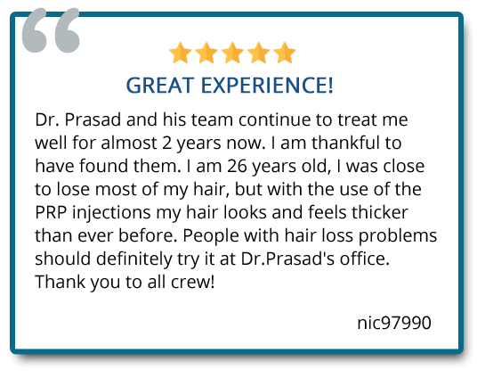 Patient testimonial about the experience on Hair Regeneration Center at Vienna Virginia