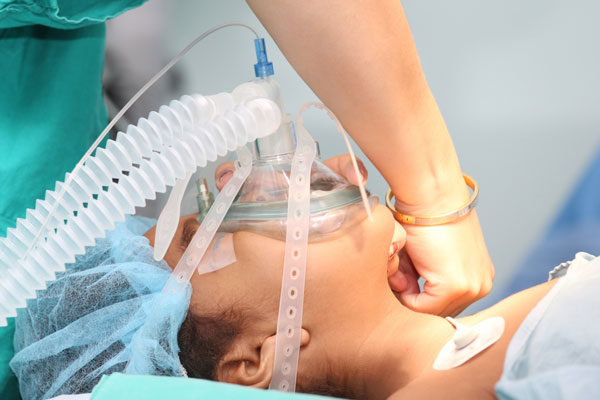 Patient on respirator during surgery
